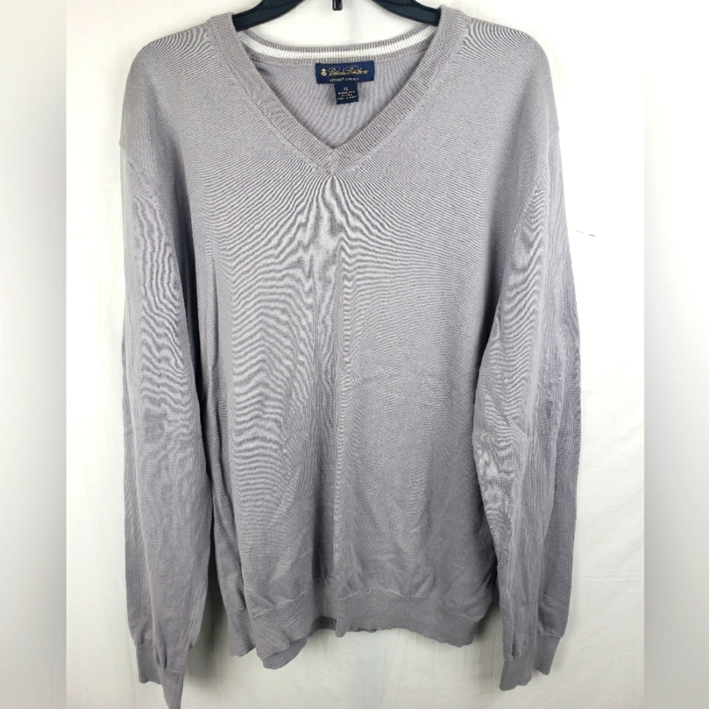 Brooks Brothers Men's Gray V-Neck Supima Cotton Long Sleeve Sweater Sz XL